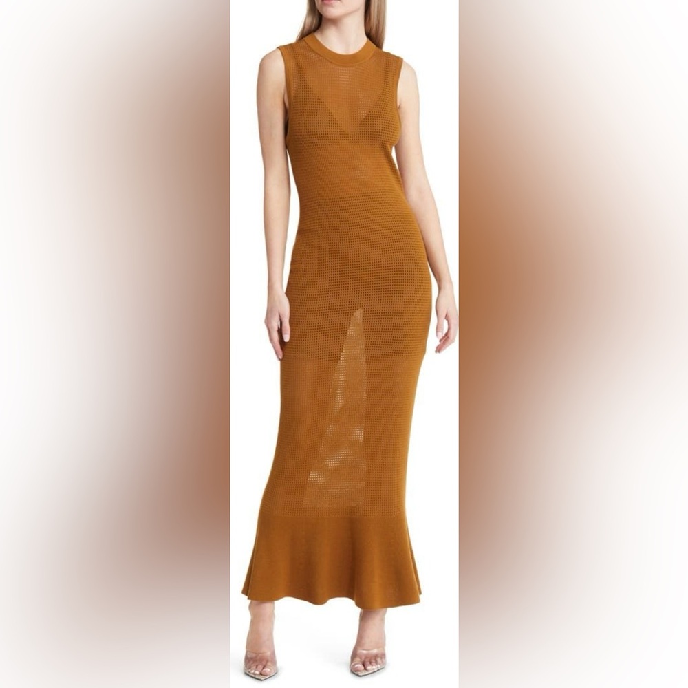 #259 Open Edit Sheer Open Knit Midi Sweater
Dress in tan/cream color